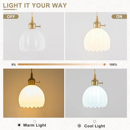 Mini Pendant Lights Kitchen Island, Small Adjustable Pendant Light Fixture with Milk White Tulip Glass Lampshade, Vintage Gold Pendant Lighting, Pendant Light for Bedroom Dining Room Hallway