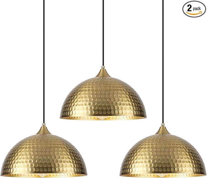 Hammered Pendant Lights Kitchen Island 3 Pack, 12 Inch Gold Dome Pendant Light, Industrial Hammered Pendant Light, Island Pendant Lights for Kitchen, Dining Room, Cafe