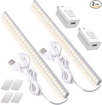 DWEPTU 2Pack LED Under Cabinet Light LED Light Bar with USB Powered Under Cabinet Lights for Closet Light Bar Under Counter Lighting Work Tables Student Dormitory (Include AC Plug)