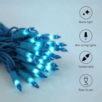 Vigdur 2 Pack 13ft 50 Count Outdoor String Lights on Blue Wire Cord, UL Approved for Indoor/Outdoors Use, Connectable 120V Clear Outdoor Lights for Xmas Patio Home Party Garden Decor(Blue)