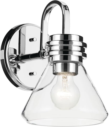 Kichler Farum 7.25" 1-Light Wall Sconce with Clear Glass in Chrome for Bathroom Vanity Light, Kitchen, Bedroom, Hallway, or Fireplace (7.25" W x 9.5" H) 55153CHCLR