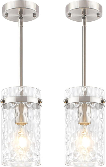 2 Pack Brushed Nickel Pendant Lighting for Kitchen Island, Modern Hand-Blown Glass Kitchen Hanging Light Fixtures Over Island Adjustable Mini Pendan Lights for Hallway Entryway Bathroom Dining Room