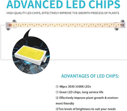 Hywyimlait LED Grow Light Strips for Indoor Plants Full Spectrum 3500K, 96 LEDs Plant Light Bar with 3/9/12H Timer, 10 Dimmable Levels for Seedling Succulent and Shelf, 13 Inches, 1 Head 2 Pack