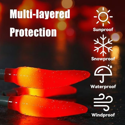 Chili Pepper String Lights,13.6FT Outdoor Indoor Waterproof Decorative Lights with 35 Red LED Chili Peppers for Christmas, Garden, Patio, Party, Carnival Decorations - Green Wire