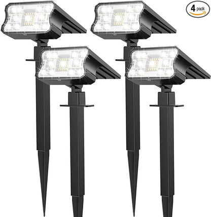 HGGH Solar Lights Outdoor Waterproof IP67, 60 LED 3 Lighting Modes Solar Spot Lights Outdoor for Yard Garden Pathway Landscape, Auto On/Off, Function 2 in 1(Cool White, 4 Pack)