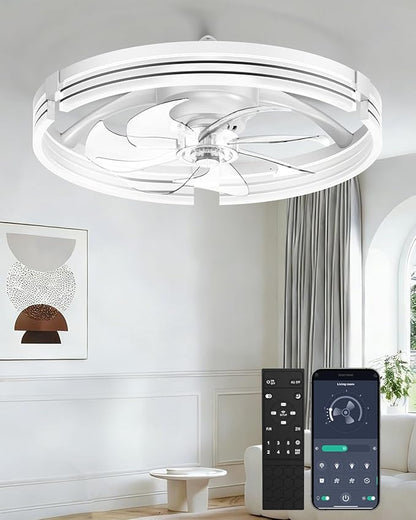 AIKVSXER Ceiling Fans with Lights and Remote, 20 Inch Low Profile Fandelier with APP Control, Ultra Quiet, 3CCT and 6 Wind Speeds for Bedroom, Living Room Modern Flush Mount Fan Light