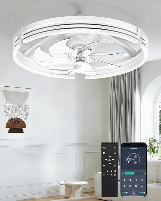 AIKVSXER Ceiling Fans with Lights and Remote, 20 Inch Low Profile Fandelier with APP Control, Ultra Quiet, 3CCT and 6 Wind Speeds for Bedroom, Living Room Modern Flush Mount Fan Light