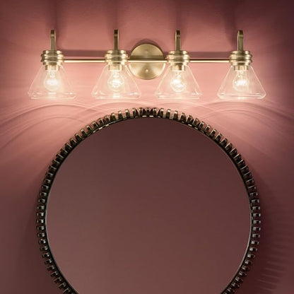 Kichler Farum 34" 4-Light Bathroom Vanity Light Fixture with Clear Glass in Champagne Bronze for Single or Double Vanity, Modern Lighting Fixture (34" x 9.5" x 9.5"), 55156CPZCLR
