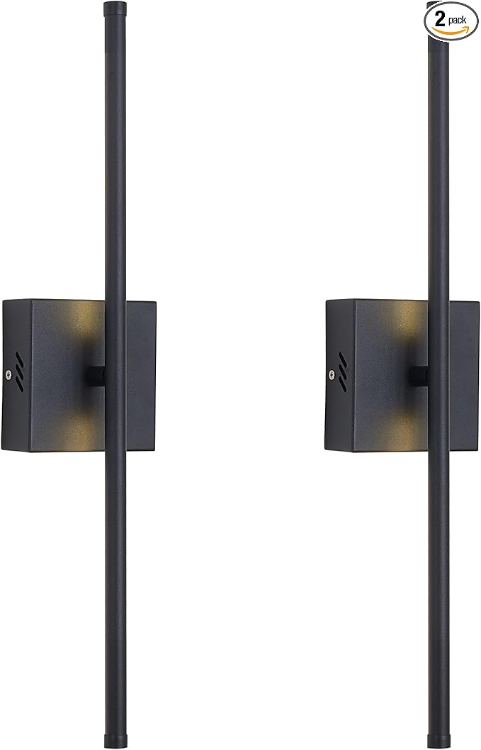 KARTOOSH 20.4 Inch Hardwired Wall Sconces Set of Two, 3000K Warm White Dimmable Modern Wall Sconces, 350° Rotate LED Light Fixtures Wall Lamp for Bathroom Living Room Bedroom Bedside, Black