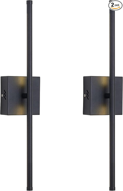KARTOOSH 20.4 Inch Hardwired Wall Sconces Set of Two, 3000K Warm White Dimmable Modern Wall Sconces, 350° Rotate LED Light Fixtures Wall Lamp for Bathroom Living Room Bedroom Bedside, Black