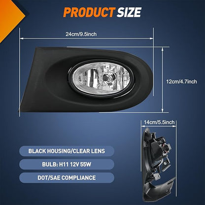 Nilight Fog Lights Assembly Compatible with 2002 2003 2004 Acura RSX Left Driver and Right Passenger Side Clear Lens H11 12V 55W Bulbs