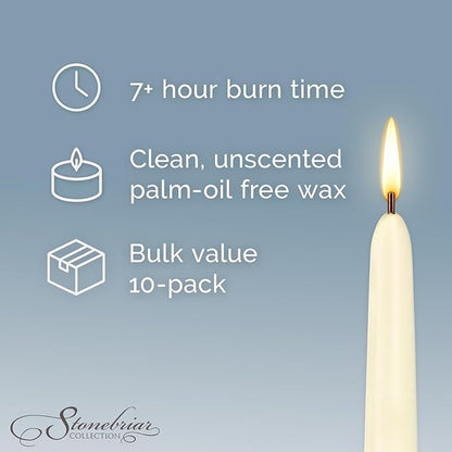 Stonebriar Tall 10" Ivory Unscented 10 Pack Taper Candles