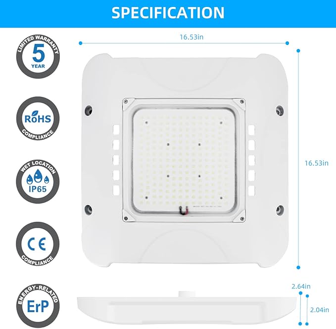 100W LED Canopy Light Fixture,HID/HPS Replacement, LED Shop Light, 5700K, AC100-277V, IP65 Waterproof,Canopy Light Outdoor for Gas Station,Warehouse (100W)