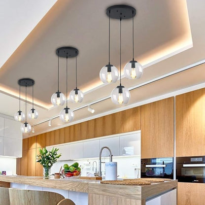 3 Lights Hanging Pendent Ceiling Chandelier, Mid Century Modern Industrial Farmhouse Kitchen Light with Clear Glass Shades