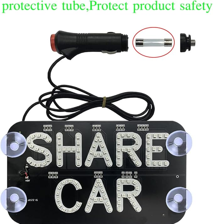 LED Car Sign Decor, Decal Stickers With Suction Cups, Flashing Hook on Window, Light With Cigarette Lighter Power Interface - Red