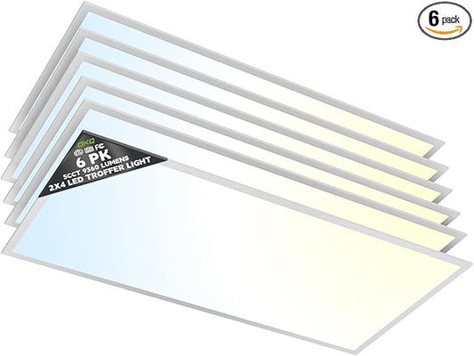 OKQ 2x4 LED Flat Panel Light Drop Ceiling Office Fixture, 5 CCT 3000K-6500K Adjustable & 5 Wattage Selectable,0-10V Dimmable, 2X4 LED Flush Mount Ceiling Light, ETL Listed 6Pack