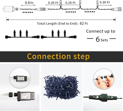 Christmas Tree Lights Blue - 220 LEDs 82ft/25m 8 Modes End-to-End Plug in Outdoor Waterproof Decorative Fairy Twinkle Halloween Indoor String Lights for New Year/Wedding/Thanksgiving Day/Home/Room