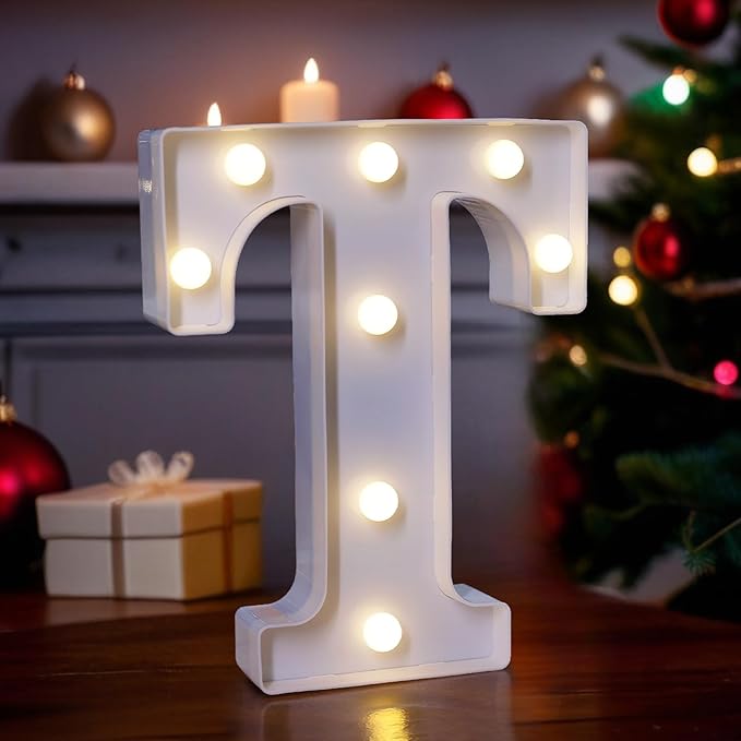LED Light Up Marquee Letters, Battery Powered Decorative LED Letter Lights, Alphabet Light Up Letters for Wedding Birthday Party,Holiday Lamp or Home Bar Decoration (Letter T)