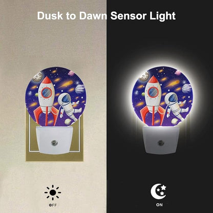 EKOBLA Astronaut Plug-in Night Light, Space Rocket & Planet Cartoon LED Nightlight with Auto Sensor for Boys Bedroom