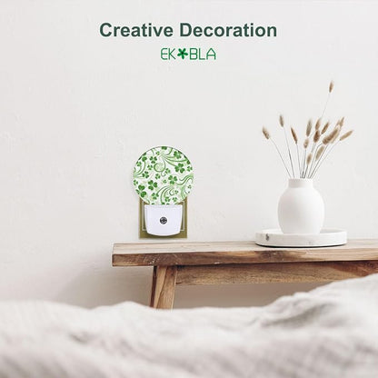 EKOBLA St. Patrick's Day Plug-in Night Light, Green Clover Shamrock Lucky Leaf LED Nightlight for All Ages