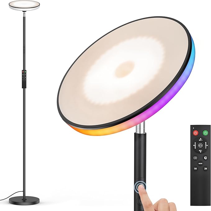 OHLUX Floor Lamps for Living Room, Bright LED Standing Lamp with Remote, Modern Color Changing Tall Lamp with Stepless Dimming, 69" Corner Floor Lamp for Bedroom, Office, RGB Black