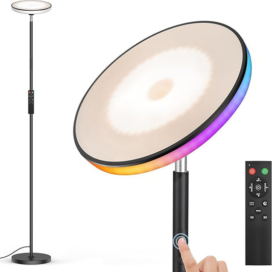 OHLUX Floor Lamps for Living Room, Bright LED Standing Lamp with Remote, Modern Color Changing Tall Lamp with Stepless Dimming, 69" Corner Floor Lamp for Bedroom, Office, RGB Black