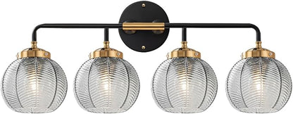 4-Light Bathroom Vanity Light Black Wall Light Sconces with Smoky Gray Glass Shade Mid Century Bathroom Wall Lights Fixtures Modern Vanity Lamp for Over Mirror Living Room Cabinet