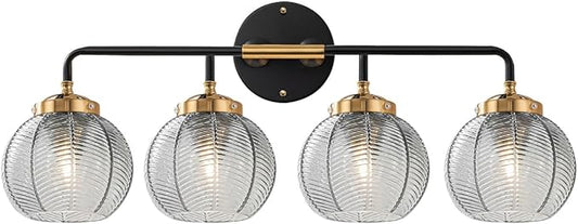 4-Light Bathroom Vanity Light Black Wall Light Sconces with Smoky Gray Glass Shade Mid Century Bathroom Wall Lights Fixtures Modern Vanity Lamp for Over Mirror Living Room Cabinet