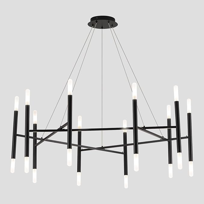 Modern Black Chandelier 56" Circle Round Light Fixture Large Dining Room Metal Chandelier Over Table 20 Light Contemporary Chandeliers Lights for Living Room Master Bedroom Foyer, G9