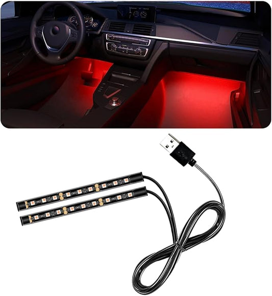 povtii Car LED Strip Light, 24 LED RGB Auto Under Dash Interior Atmosphere Lights, USB Vehicle Decorative Lamp Ambient Night Light Strip, Lighting Kit Car Accessories (Red)