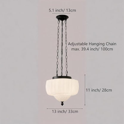 LIGHTLAND Milk Glass Pendant Light, 13 Inch Mid Century Semi Flush Mount Ceiling Light Fixture with 39.4 Inch Adjustable Chain, Vintage Chandelier for Bedroom, Living Room, Dining Room, Hallway