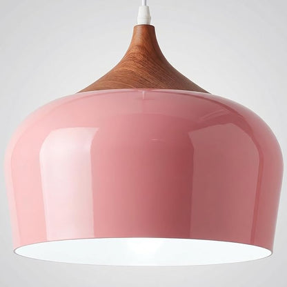 Modern Pendant Light Fxtures Kitchen, Hanging Light Fixtures Ceiling Mount, Wood Metal Shade Pendant Lamp for Dining Room, Bedroom, Living Room, Bathroom, Entryway, Small Chandelier, Pink
