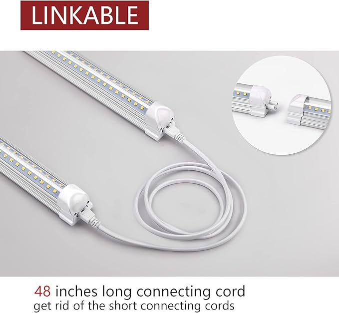 8 Pack T8 led Shop Lights 4ft, 40W 5200LM 5000K Shop Light, Linkable LED Shop Lights for Garage, Workshop, Warehouse, Basement, Clear Cover