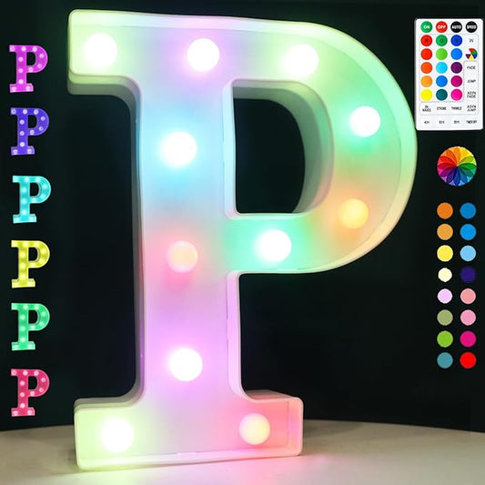 LED Marquee Letter Lights, 18 Colors Changing Light Up Letters with Remote, RGB Alphabet Letters Sign for Girls Boys Gift Birthday Party Night Light Bedroom Wedding Christmas Decor-Colorful P