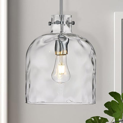 Chrome Pendant Light for Kitchen Island – 10" Modern Glass Dome Hanging Light Fixture, Single E26 Ceiling Pendant Lamp for Dining Room, Hallway, Bedroom