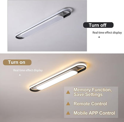 Modern LED Smart Ceiling Light,28.3" Flush Mount Ceiling Lamp, 40W Dimmable Linear Metal Chandelier Light Fittings for Kitchen Laundry Garage Dining Room Office Hallway Closet Aisle