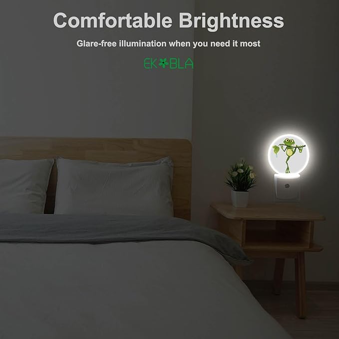 EKOBLA Frog Plug-in Night Light, Frog Holding Green Leaf Fun LED Nightlight with Auto Sensor for Bedroom & Bathroom
