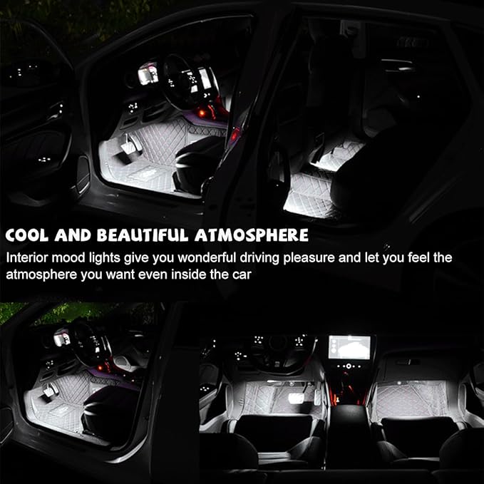 povtii Car LED Strip Light, 24 LED RGB Auto Under Dash Interior Atmosphere Lights, USB Vehicle Decorative Lamp Ambient Night Light Strip, Lighting Kit Car Accessories (White)