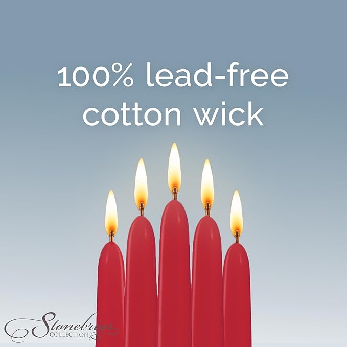 Stonebriar Unscented Taper Candles – 7 Hour Burn Time, Long-Lasting Wax Candles for Weddings, Holidays, Home Décor & Special Events, Pack of 10, Red, 10"