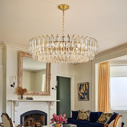 31.5" Modern Crystal Chandelier Gold 3-Tier Luxury Pendant Light Gold Plated Ceiling Pendant Lighting for Dinning Room Living Room Foyer
