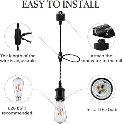 6 Pack RGB Pendant Light for Holiday Decor - H Type Track Compatible White Fixture, E26 Base with RGB Filament Bulbs, Ambient Lighting for Fun Creative Spaces