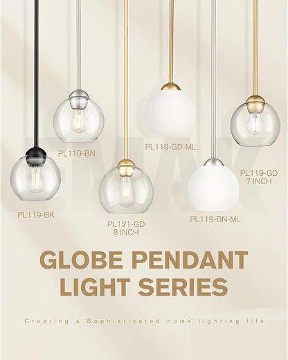 Emak 3 Pack Pendant Lights Kitchen Island, Gold Pendant Light Fixtures with Clear Glass Shade, Modern 8 Inch Globe Hanging Lights for Kitchen, Bedroom, Bar, PL121-GD-3PK