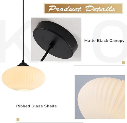 KCO Lighting 9.8" Small Milk Glass Pendant Light Black and White Pendant Light Mid Century Modern Hanging Ceiling Light Fixture