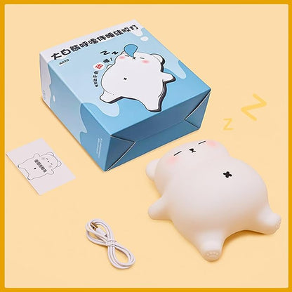 Snoring White Bear Night Light, Rechargeable Squishy Lamp - Silicone Nursery LED Animal Dimmanble Touch Nightlight - Bedroom Cute Funny Birthday Christmas Gifts for Kids, Boy, Girls