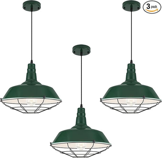Green Oversize Pendant Light, Modern Large Pendant Lighting 14.1" 3 Packs, Kitchen Pendant Lights, Farmhouse Pendant Light, Pendant Lights Kitchen Island for Kitchen, Living Room, Bedroom