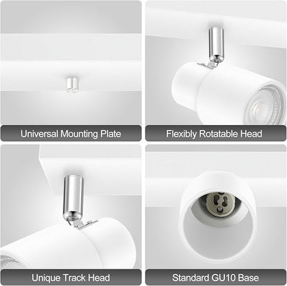 Plug-in Track Lighting LED, Track Light Fixtures Ceiling, White 3-Light Ceiling Lights for Kitchen, 3 Way Spotlight with Cord, Rotatable Wall Mount Light Head for Bedroom Hallway, Bulb Not Included