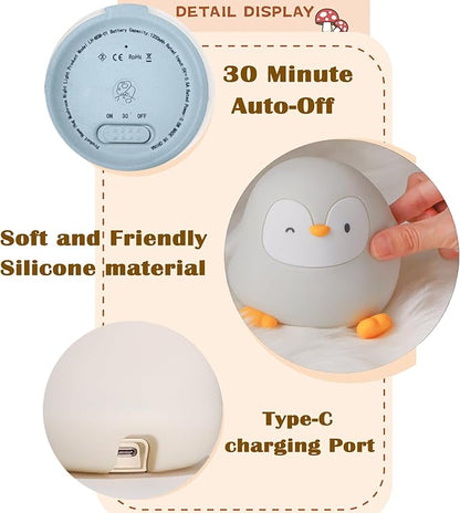 Penguin Night Light with Squishy Soft Silicone, RGB Flashing Color, Dimmable Rechargeable Portable Touch Penguin Gifts Decor for Girls Boys