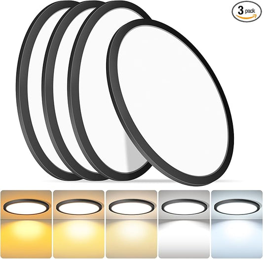 mw 4 Pack LED Flush Mount Ceiling Light, 24 Inch Round Black Ceiling Lights, 48W 120V 5CCT, 24in Dimmable LED Light Fixture for Bedroom, Kitchen, Living Room, Hall