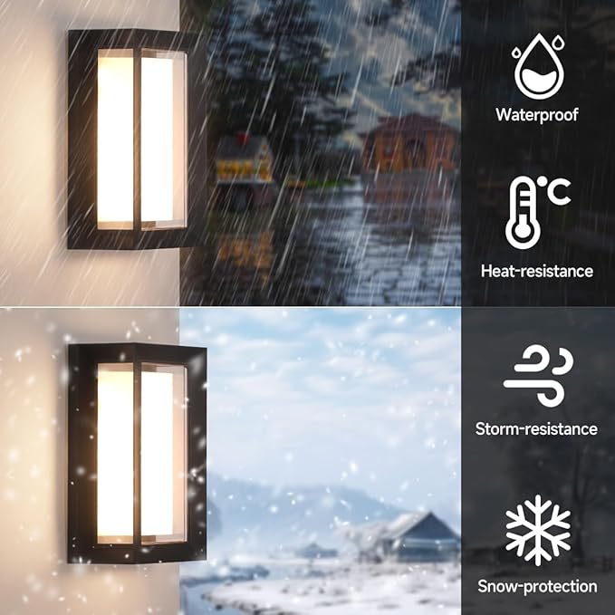 24W Modern LED Wall Sconces, ETL Certified, 3000K/4000/6500K Color Adjustable, 10-100% Dimmable Outdoor Wall Lights, 2160LM IP65 Waterproof Exterior Lighting Fixtures for Porch, Patio