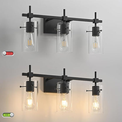 SOLFART 3 Lights Black Vanity Lights for Bathroom Wall Light Fixtures Bathroom Light Fixtures Over Mirror Bath Vanity Light Black